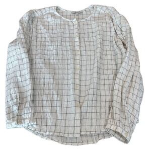 Madewell crinkle cotton viscose windowpane check ivory blouse womens size small
